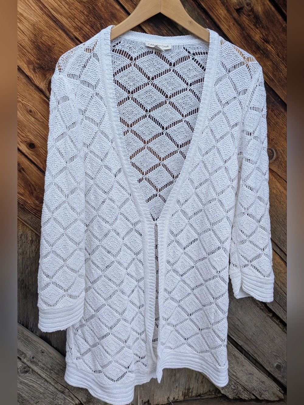Coldwater Creek Cardigan White Elbow Sleeve Knit Linen Blend XL